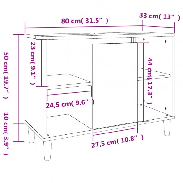 Meuble d'évier chêne sonoma 80x33x60 cm bois d'ingénierie