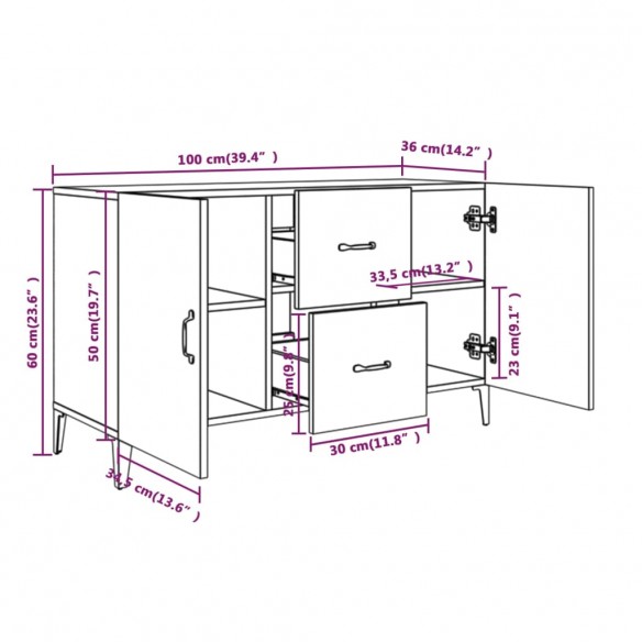 Buffet gris béton 100x36x60 cm bois d'ingénierie