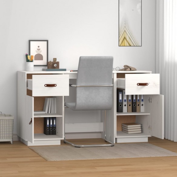 Bureau avec armoires Blanc 135x50x75 cm Bois massif de pin