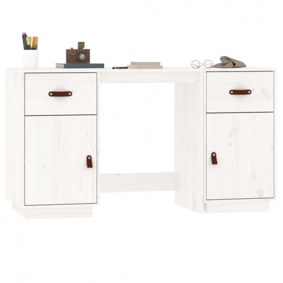 Bureau avec armoires Blanc 135x50x75 cm Bois massif de pin