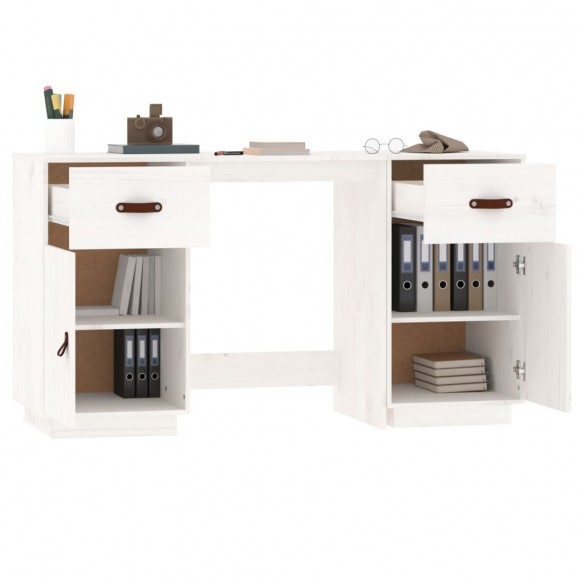 Bureau avec armoires Blanc 135x50x75 cm Bois massif de pin