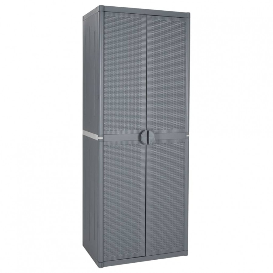 Armoire de rangement de jardin gris 65x45x172 cm PP rotin