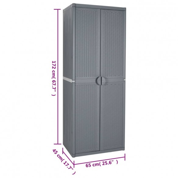 Armoire de rangement de jardin gris 65x45x172 cm PP rotin