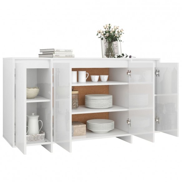 Buffet blanc brillant 135x41x75 cm bois d'ingénierie