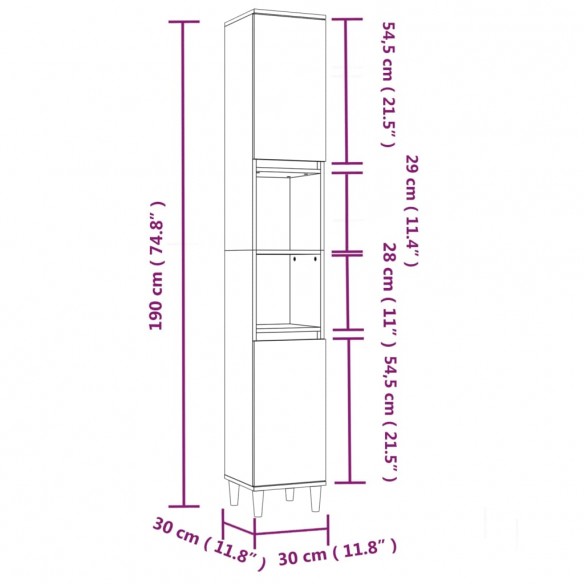 Armoire salle de bain chêne sonoma 30x30x190 cm