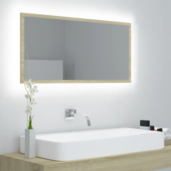 Miroir LED de salle de bain Chêne sonoma 90x8,5x37 cm Acrylique