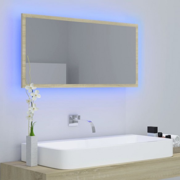 Miroir LED de salle de bain Chêne sonoma 90x8,5x37 cm Acrylique