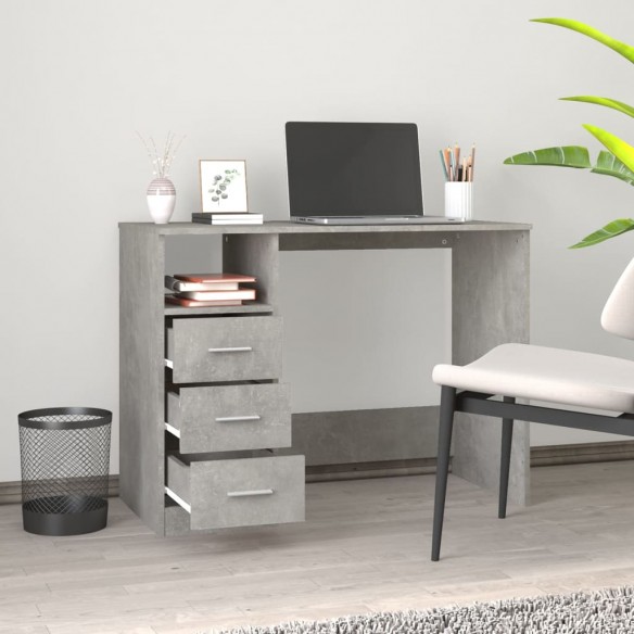 Bureau avec tiroirs Gris béton 102x50x76 cm Bois d'ingénierie