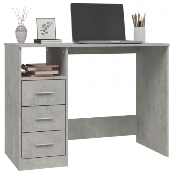 Bureau avec tiroirs Gris béton 102x50x76 cm Bois d'ingénierie