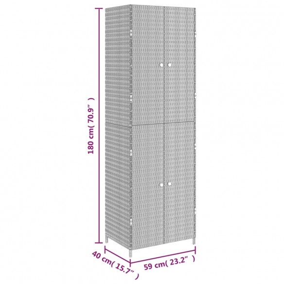 Armoire de rangement jardin Gris 59x40x180 cm Résine tressée