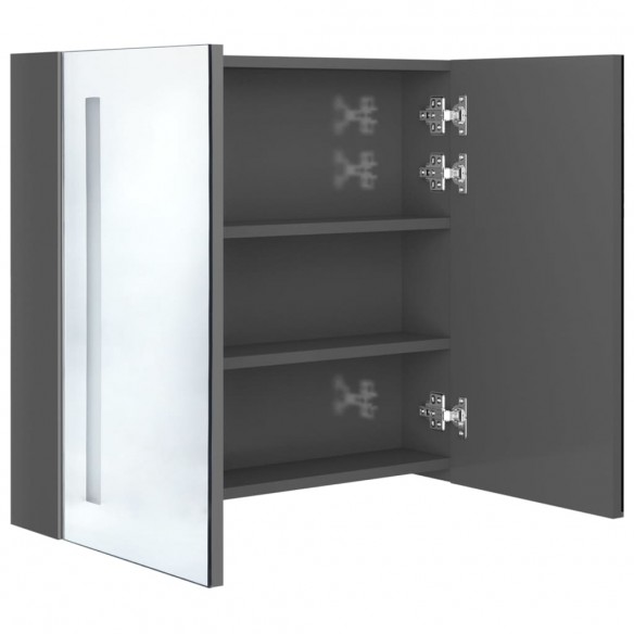 Armoire de salle de bain à miroir LED Gris brillant 62x14x60 cm