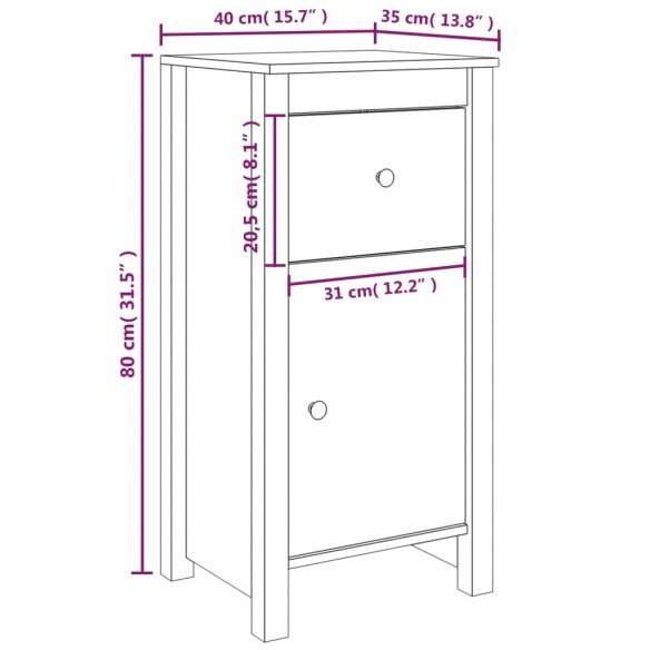 Buffet Gris 40x35x80 cm Bois massif de pin