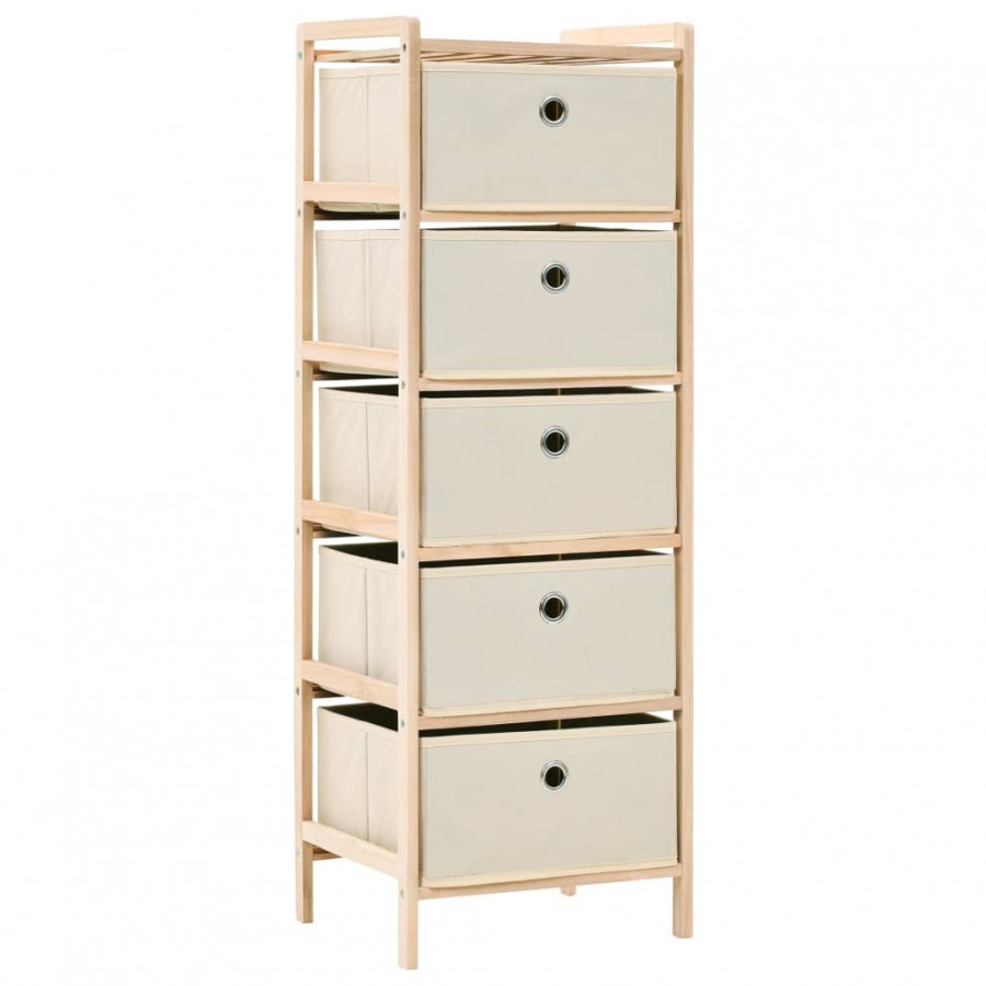 Étagère de rangement 5 paniers tissu bois de cèdre beige