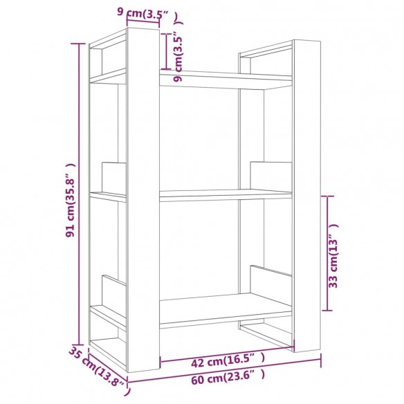 Bibliothèque/Séparateur de pièce Noir 60x35x91 cm Pin solide