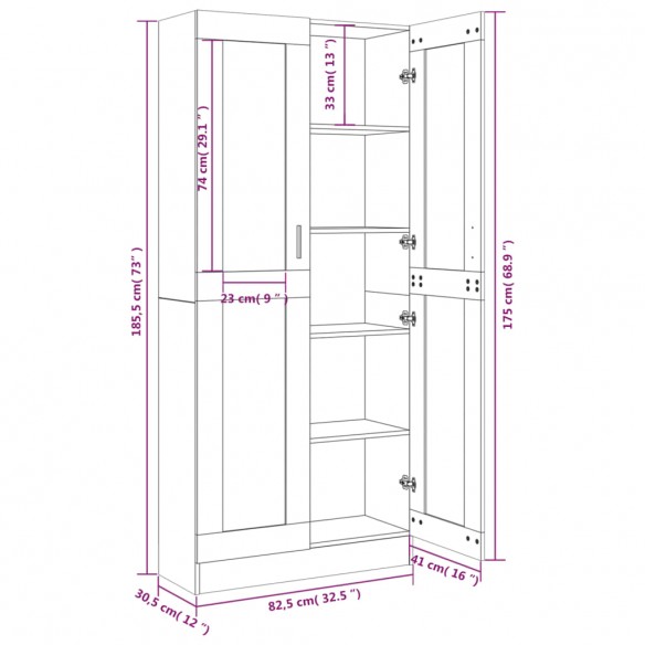 Armoire à vitrine Chêne fumé 82,5x30,5x185,5 cm Bois ingénierie