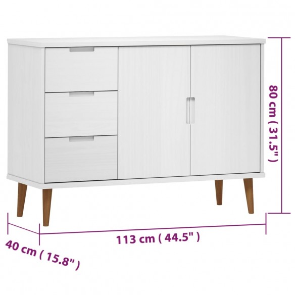 Buffet MOLDE Blanc 113x40x80 cm Bois massif de pin