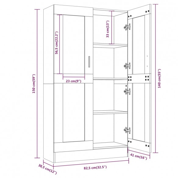 Armoire à vitrine Chêne brun 82,5x30,5x150 cm Bois d'ingénierie