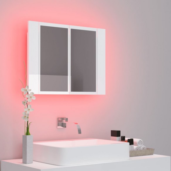 Armoire à miroir de bain à LED Blanc brillant Acrylique