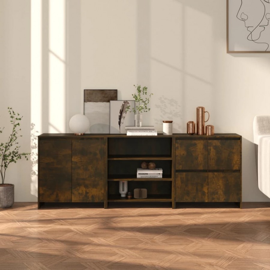 Buffets 3 pcs Chêne fumé Bois d'ingénierie