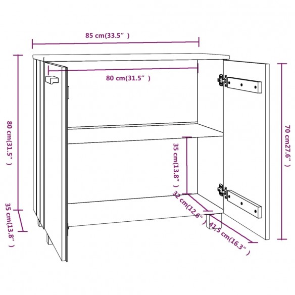 Buffet HAMAR Blanc 85x35x80 cm Bois massif de pin