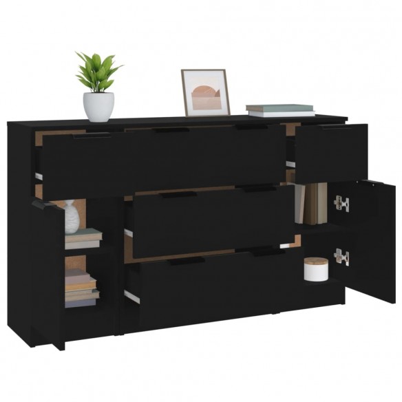 Ensemble de buffets 3 pcs Noir Bois d'ingénierie