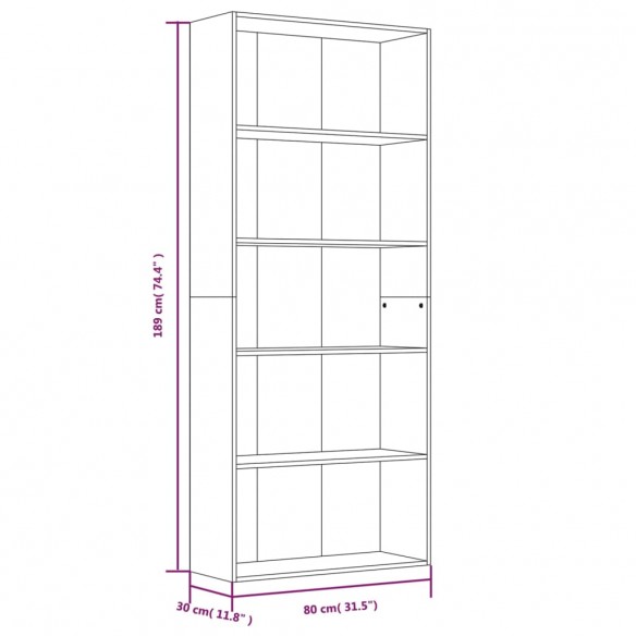 Bibliothèque 5 niveaux Sonoma gris 80x30x189 cm