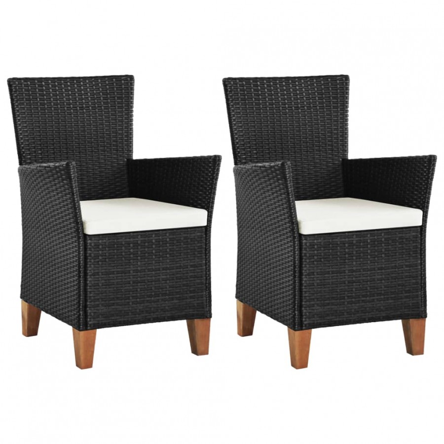 Chaises d'extérieur 2 pcs avec coussins Résine tressée Noir