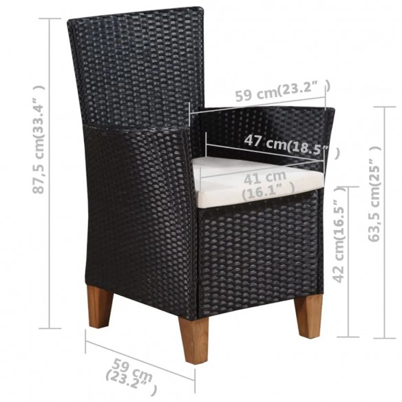 Chaises d'extérieur 2 pcs avec coussins Résine tressée Noir