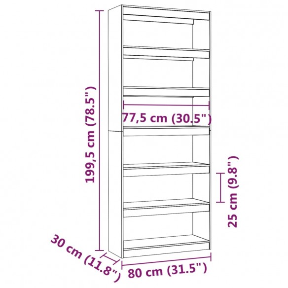 Bibliothèque/Séparateur de pièce Blanc 80x30x199,5cm Pin solide