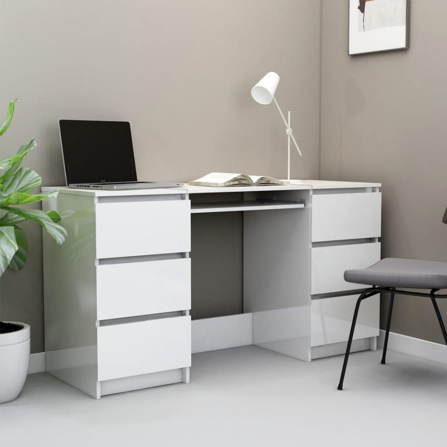 Bureau Blanc brillant 140x50x77 cm Aggloméré