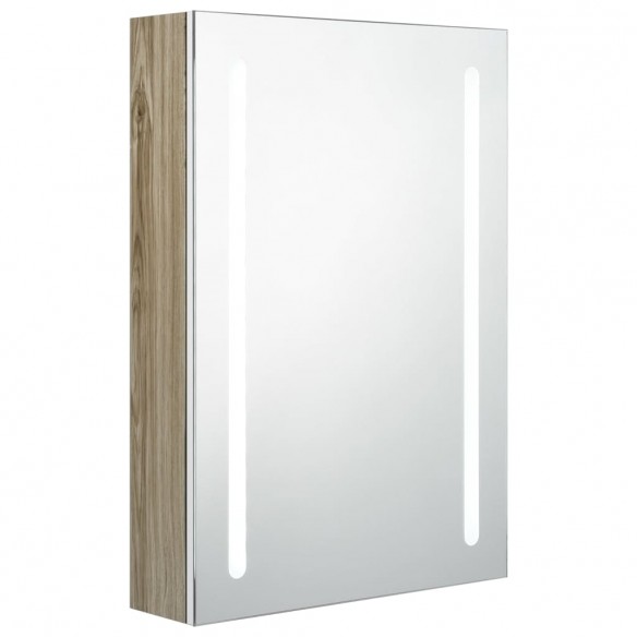 Armoire de salle de bain à miroir LED blanc et chêne 50x13x70cm