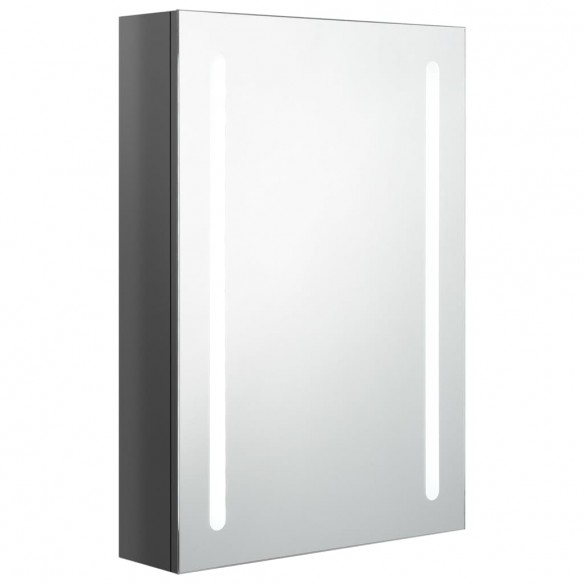 Armoire de salle de bain à miroir LED gris brillant 50x13x70 cm