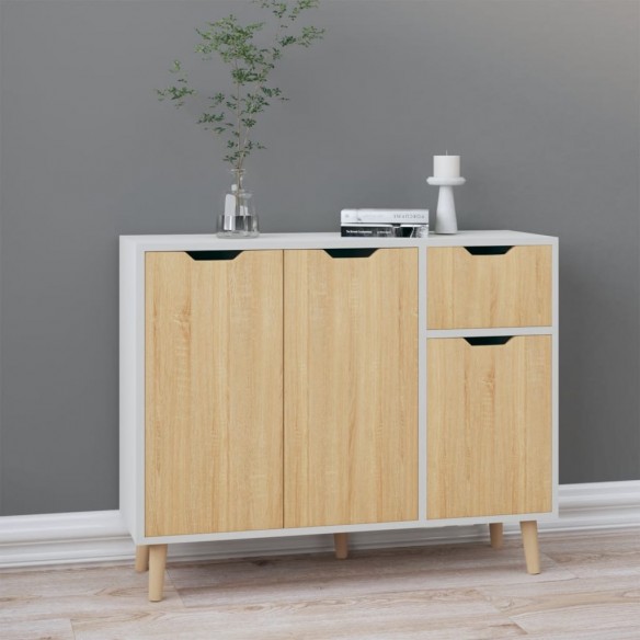 Buffet blanc et chêne sonoma 90x30x72 cm bois d'ingénierie