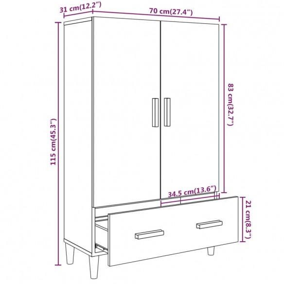 Buffet Chêne fumé 70x31x115 cm Bois d'ingénierie