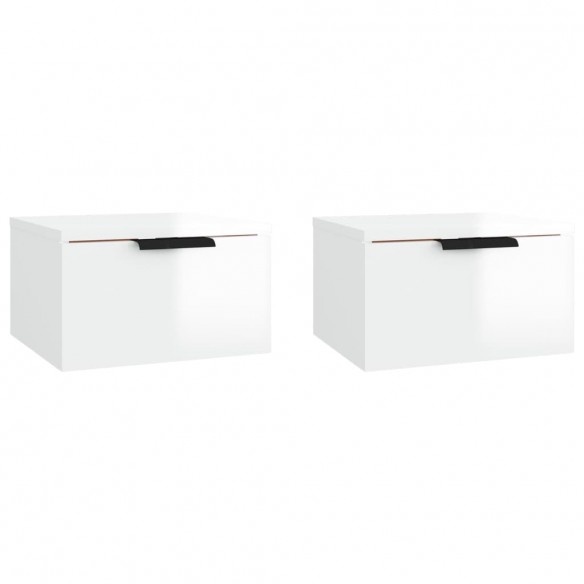 Tables de chevet murales 2 pcs Blanc brillant 34x30x20 cm