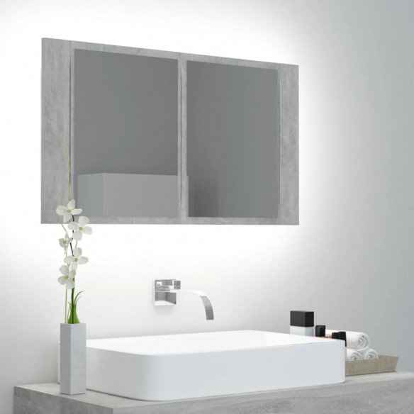 Armoire de salle de bain à miroir LED Gris béton Acrylique