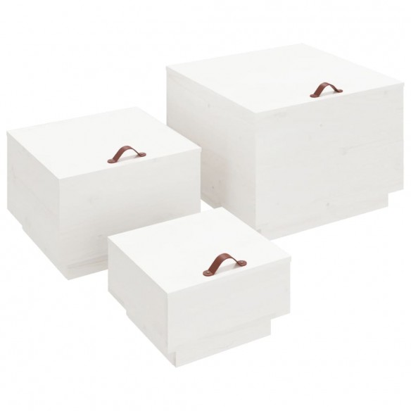 Boîtes de rangement et couvercles 3pcs Blanc Bois massif de pin