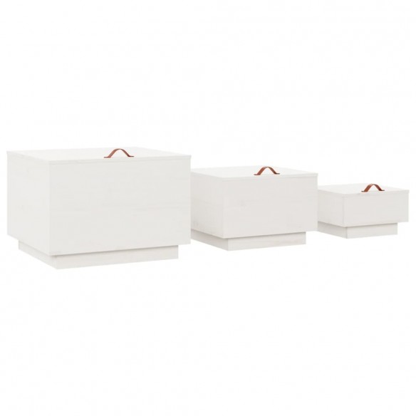 Boîtes de rangement et couvercles 3pcs Blanc Bois massif de pin