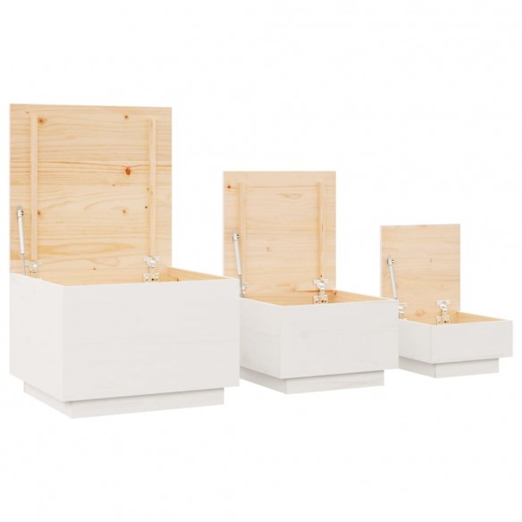 Boîtes de rangement et couvercles 3pcs Blanc Bois massif de pin