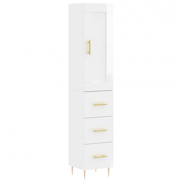 Buffet haut Blanc brillant 34,5x34x180 cm Bois d'ingénierie