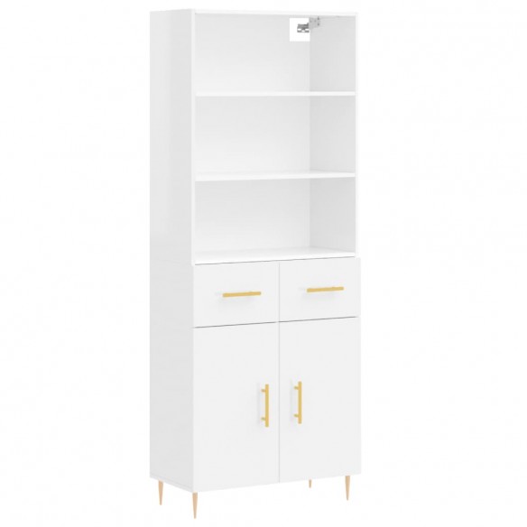 Buffet haut Blanc brillant 69,5x34x180 cm Bois d'ingénierie