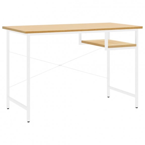 Bureau d'ordinateur Blanc/chêne clair 105x55x72 cm MDF et métal