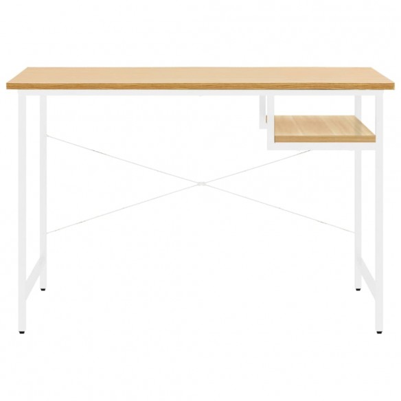 Bureau d'ordinateur Blanc/chêne clair 105x55x72 cm MDF et métal