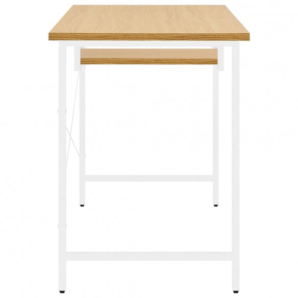 Bureau d'ordinateur Blanc/chêne clair 105x55x72 cm MDF et métal