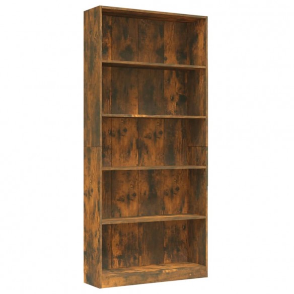 Bibliothèque 5 niveaux Chêne fumé 80x24x175cm Bois d'ingénierie