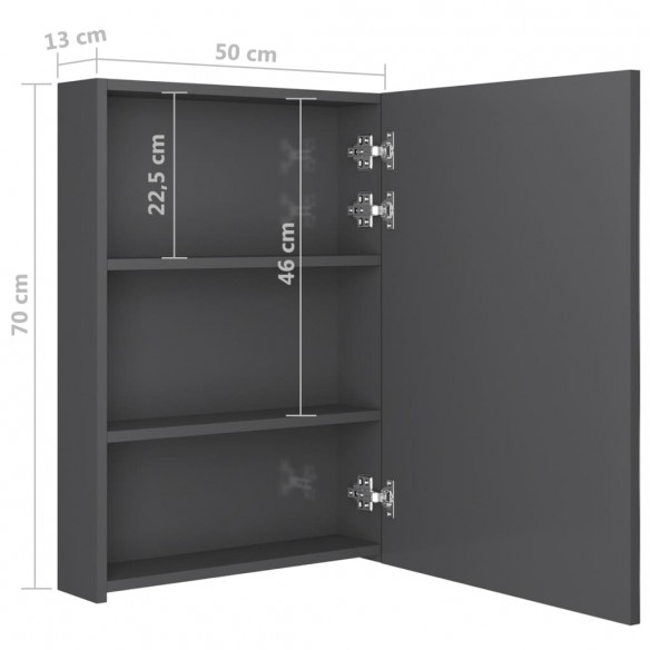 Armoire de salle de bain à miroir LED gris brillant 50x13x70 cm