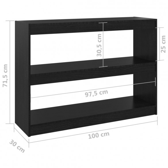 Bibliothèque/Séparateur de pièce Noir 100x30x71,5 cm Pin massif