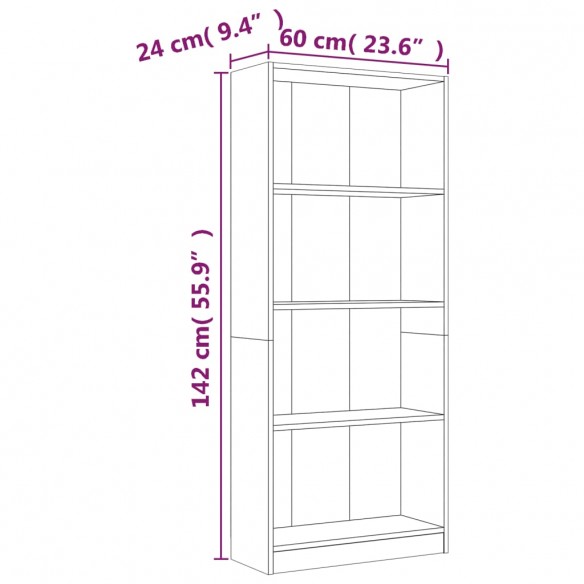 Bibliothèque 4 niveaux Chêne fumé 60x24x142cm Bois d'ingénierie