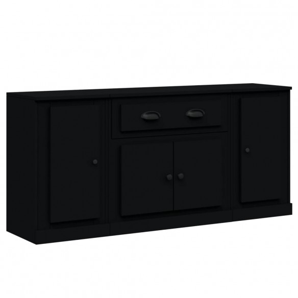 Buffets 3 pcs noir bois d'ingénierie