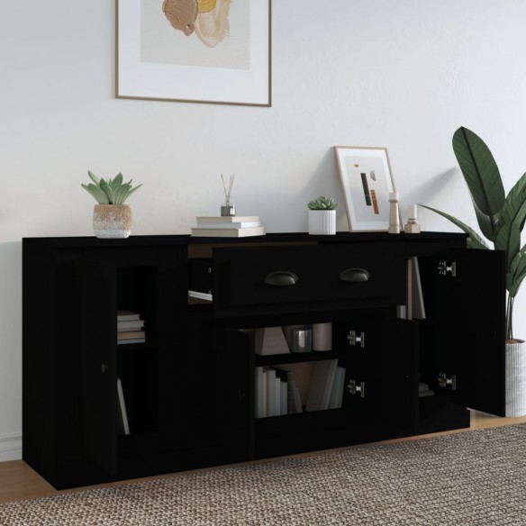 Buffets 3 pcs noir bois d'ingénierie